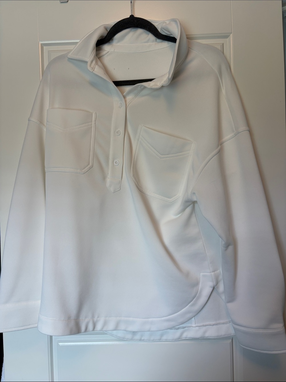 White Pullover Polo Top with Chest Pockets